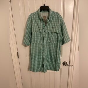L.L. BEAN Men's Short‎ Sleeve Button Shirt Green Plaid Size Medium TALL